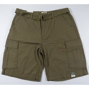 Mutual Weave Cargo Shorts Men 36 Belted Ripstop 10" Inseam Cotton Dusty Olive